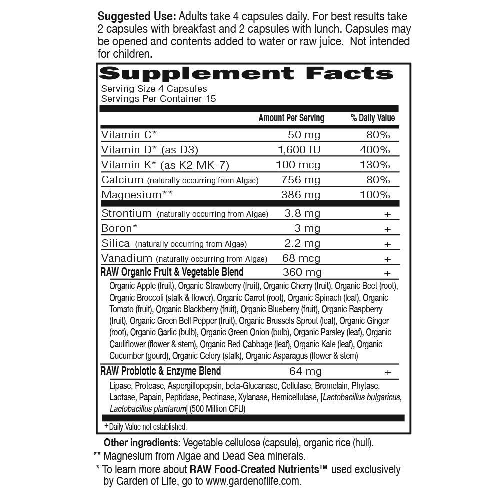 Tabela Nutricional Vitamin Code® RAW Calcium™