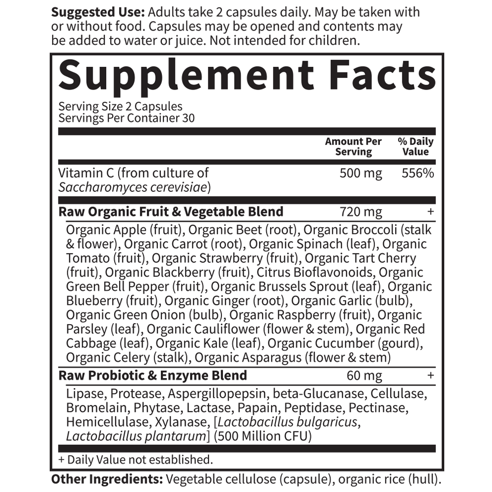 Tabela Nutricional Vitamin Code Raw Vitamin C 