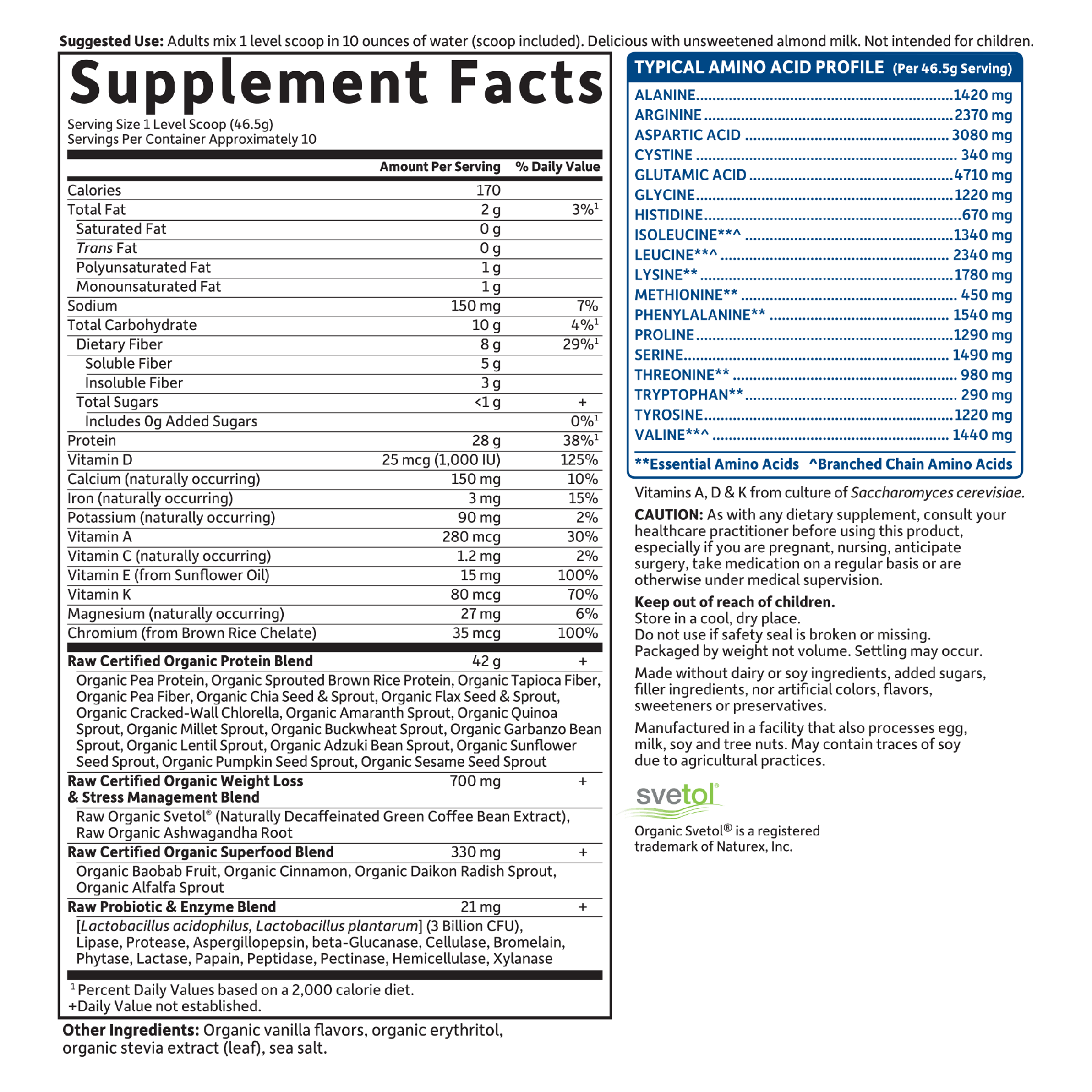 Tabela Nutricional Raw Organic Fit Protein Powder (10 Porções)