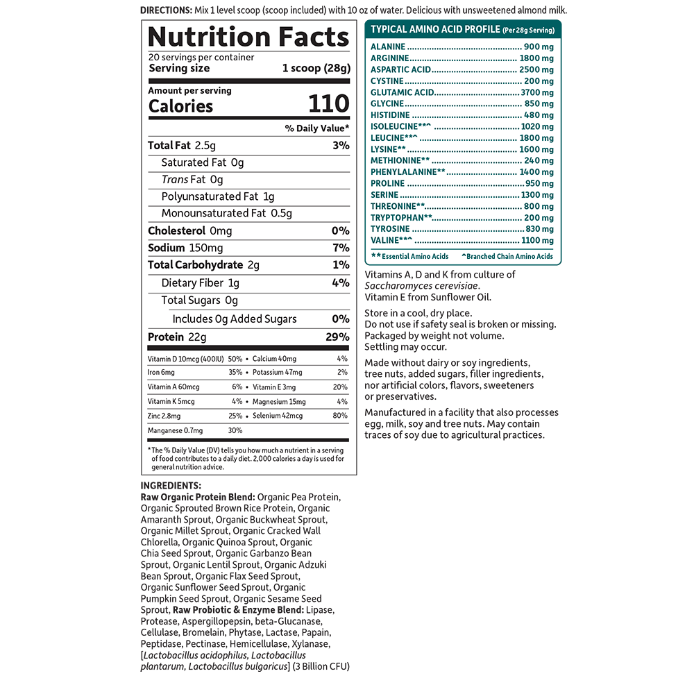 Tabela Nutricional Raw Organic Protein Powder