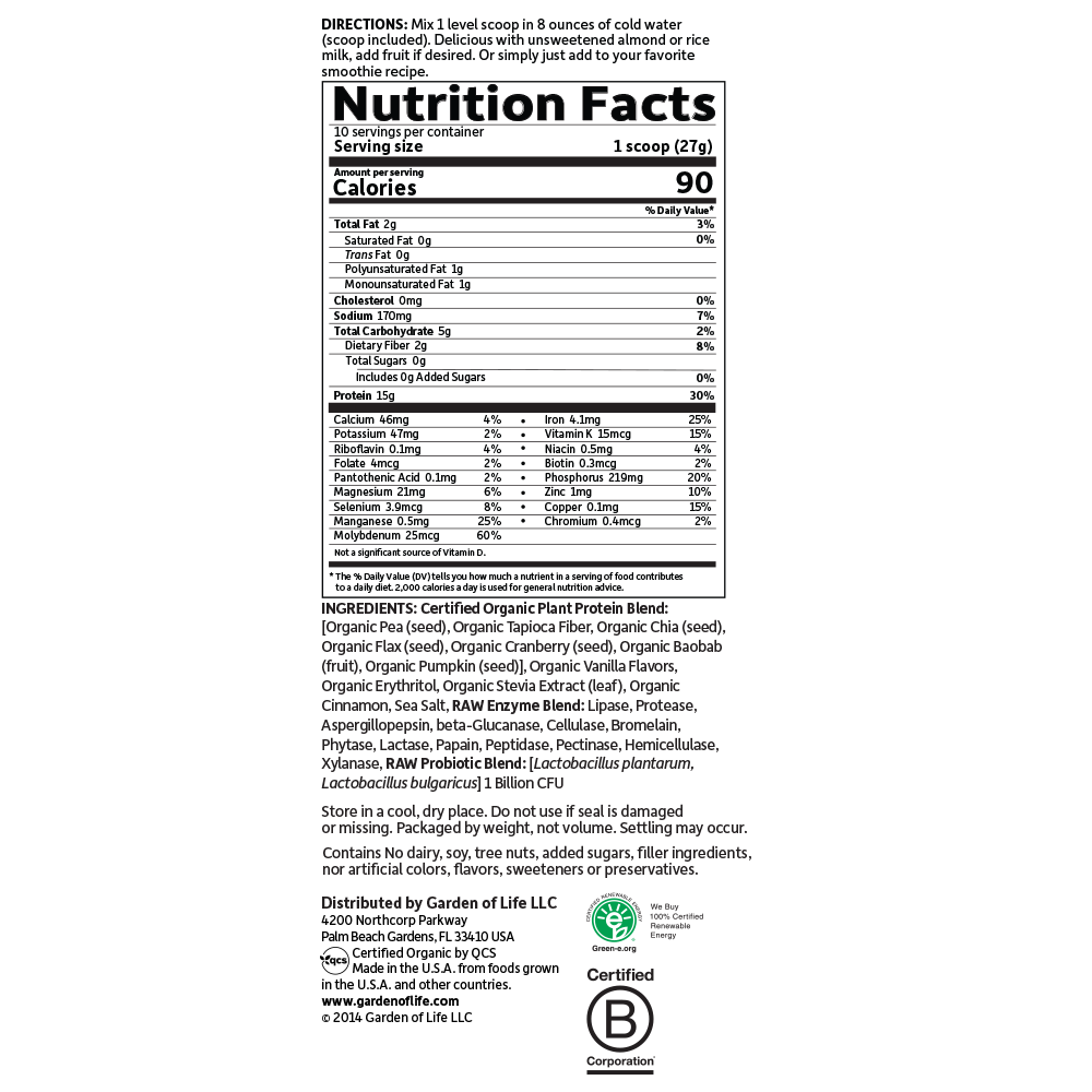 Tabela Nutricional Organic Plant Protein Smooth
