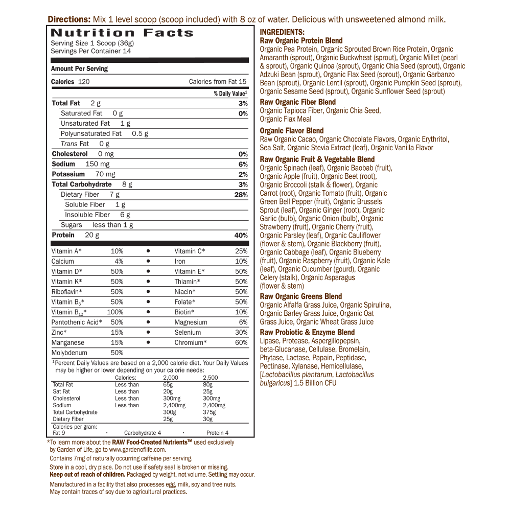 Tabela Nutricional Raw Organic Meal Shake & Meal Replacement (14 Porções)