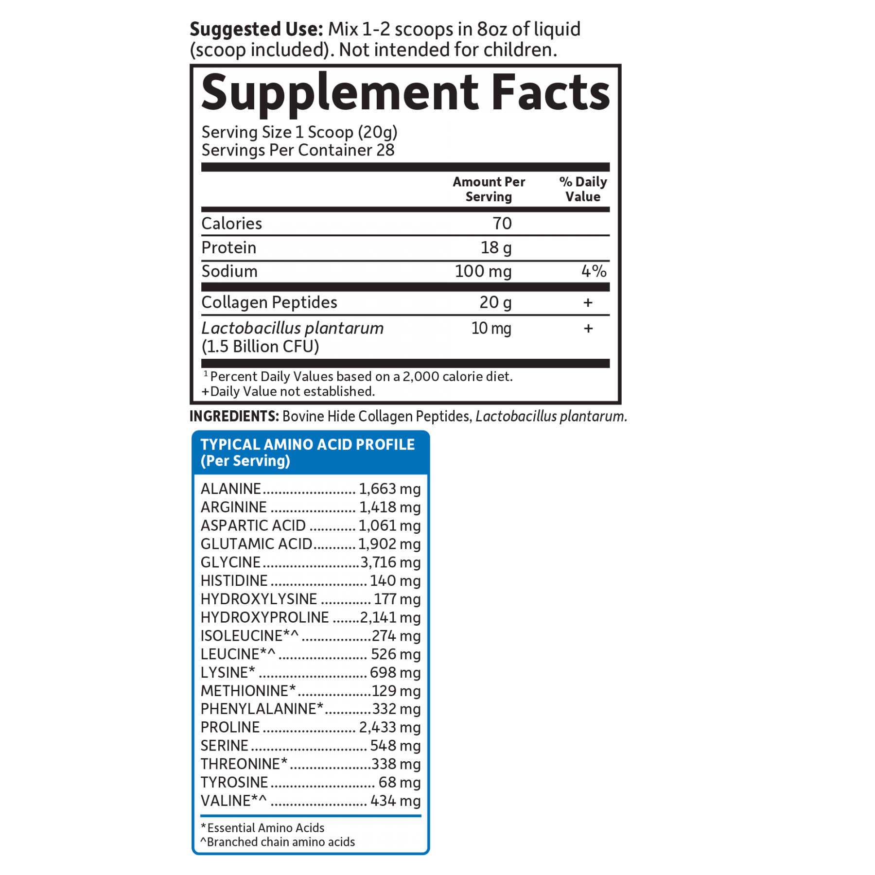 Tabela Nutricional Collagen Peptides Unflavored - (28 Porções)