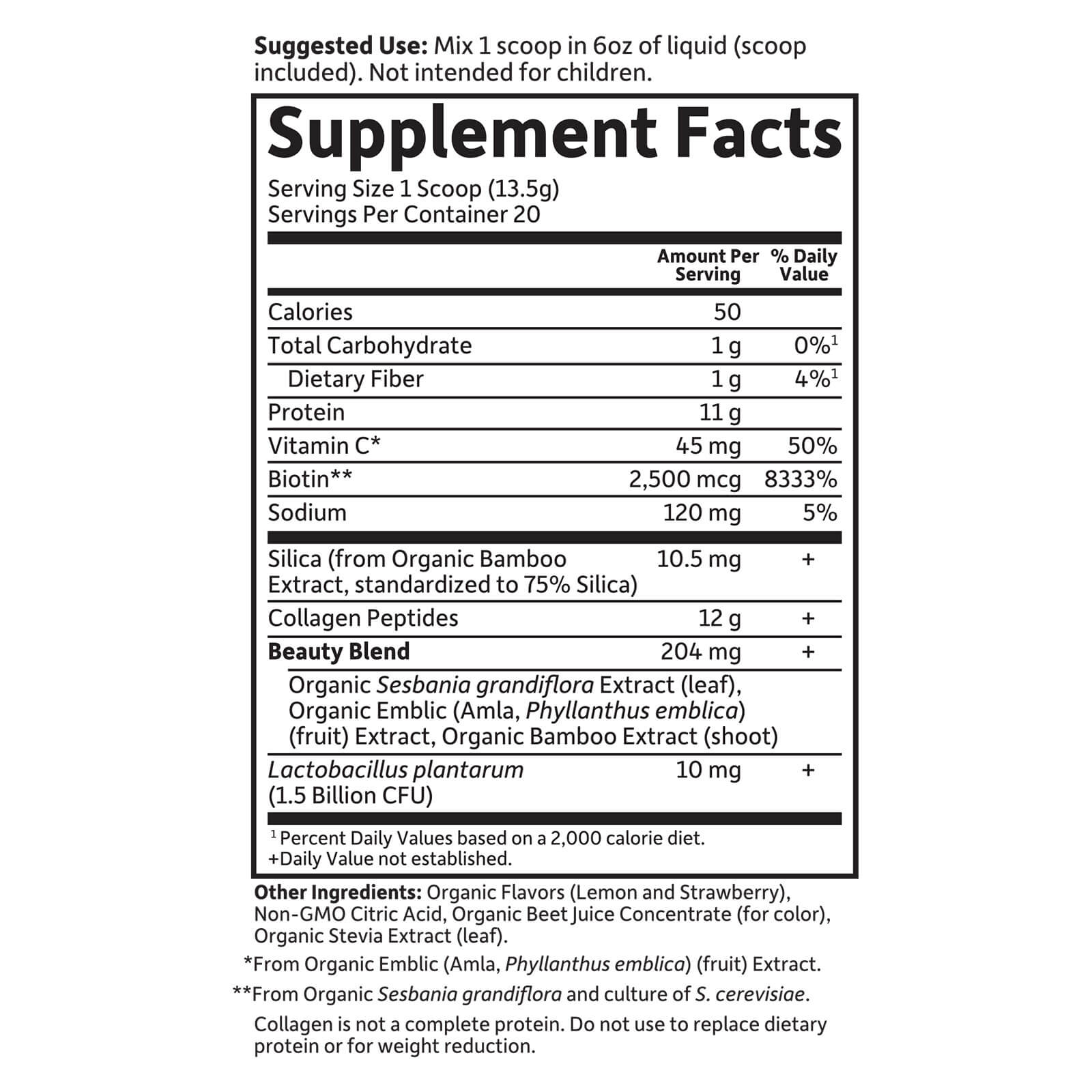 Tabela Nutricional Collagen Beauty - Strawberry Lemonade - 270g