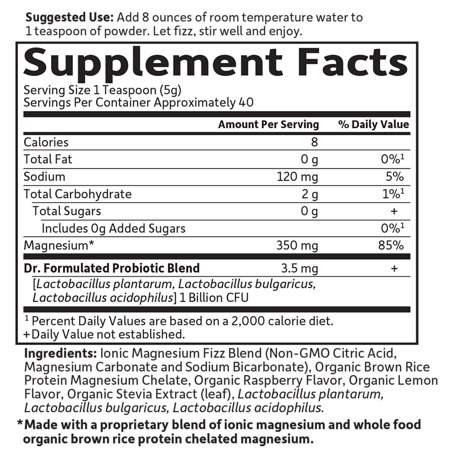 Tabela Nutricional Whole Food Magnesium ( 40 porções)