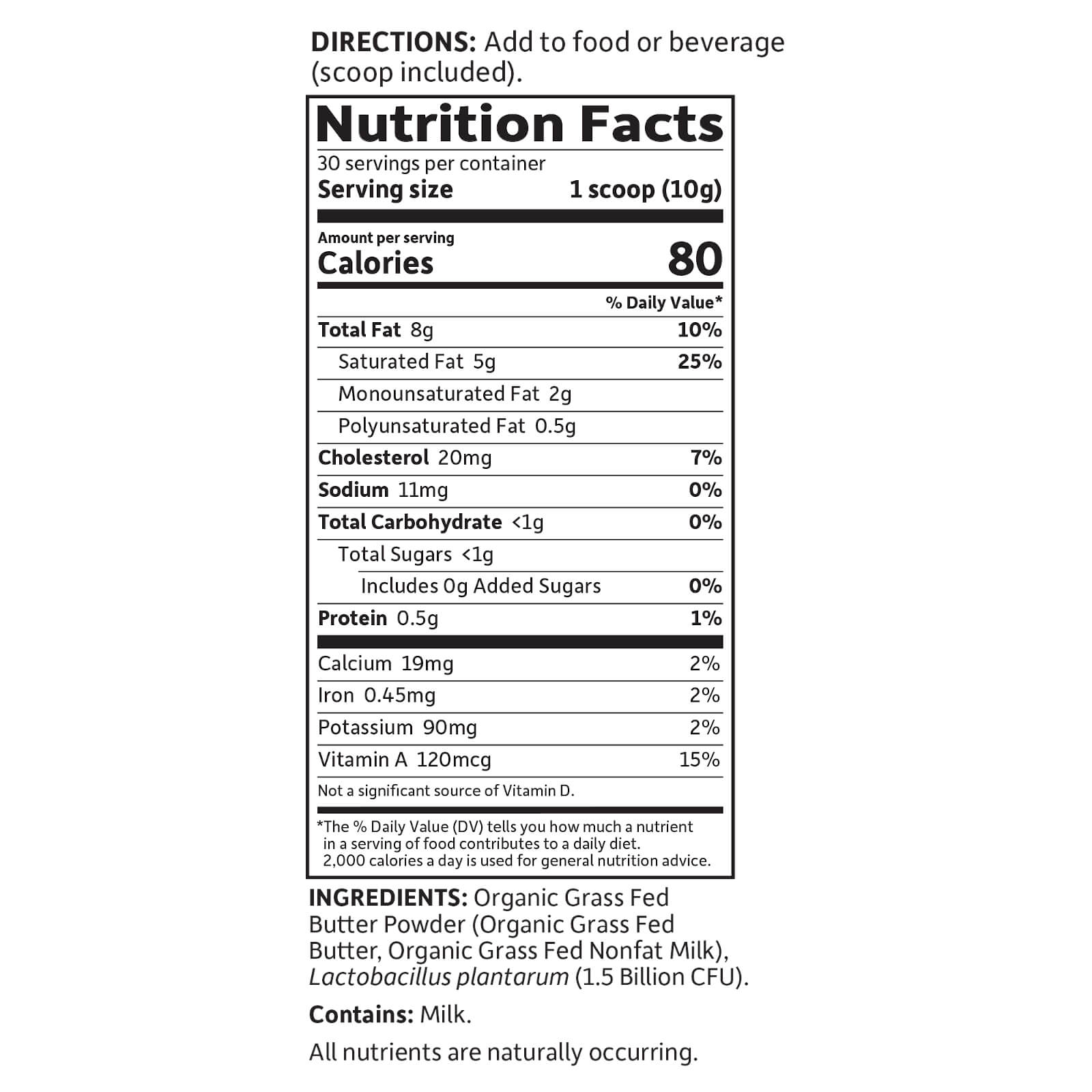 Tabela Nutricional Keto Organic Grass Fed Butter Powder - 300g
