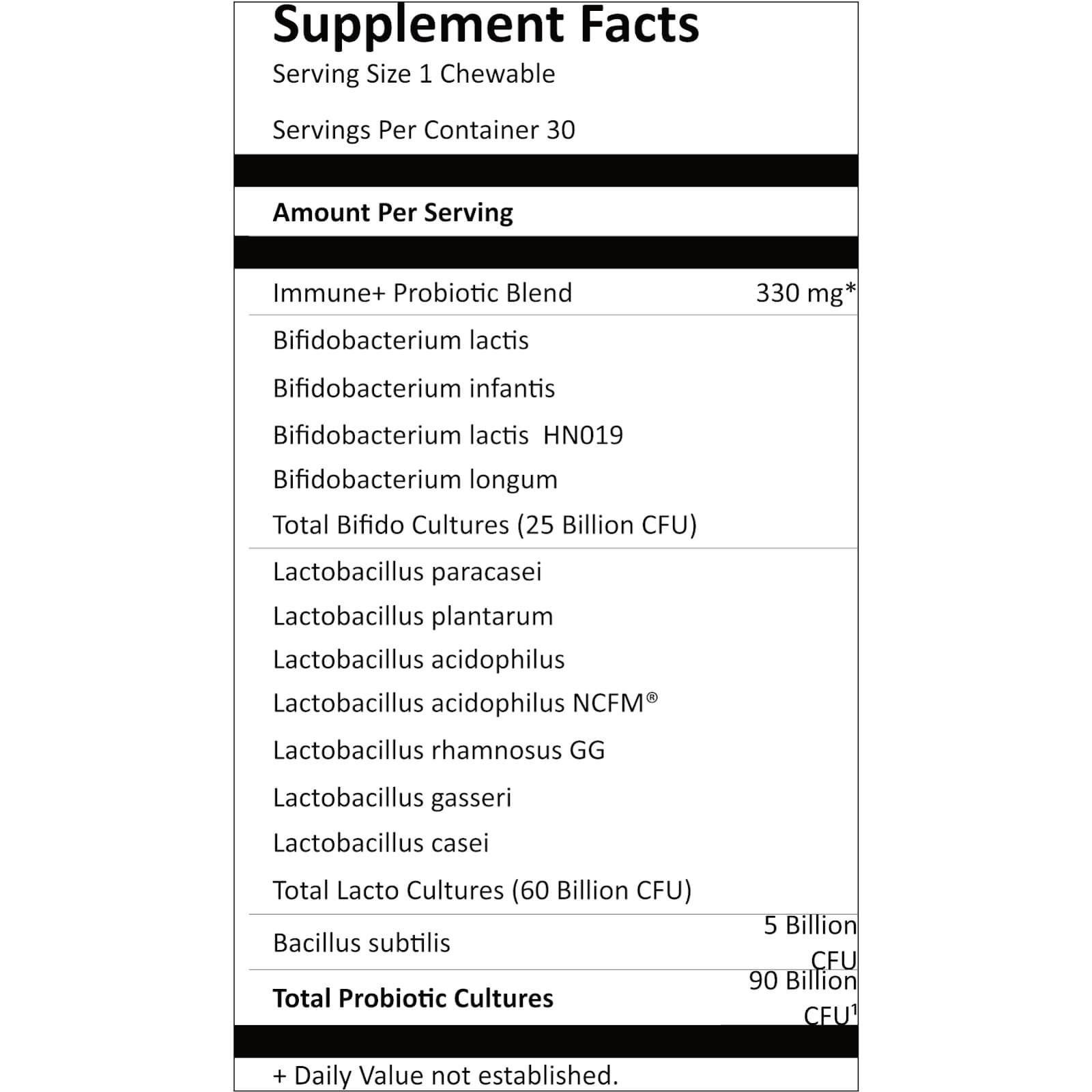 Tabela Nutricional Dr. Formulated Probiotics Platinum Immune 90B COOLER 30caps