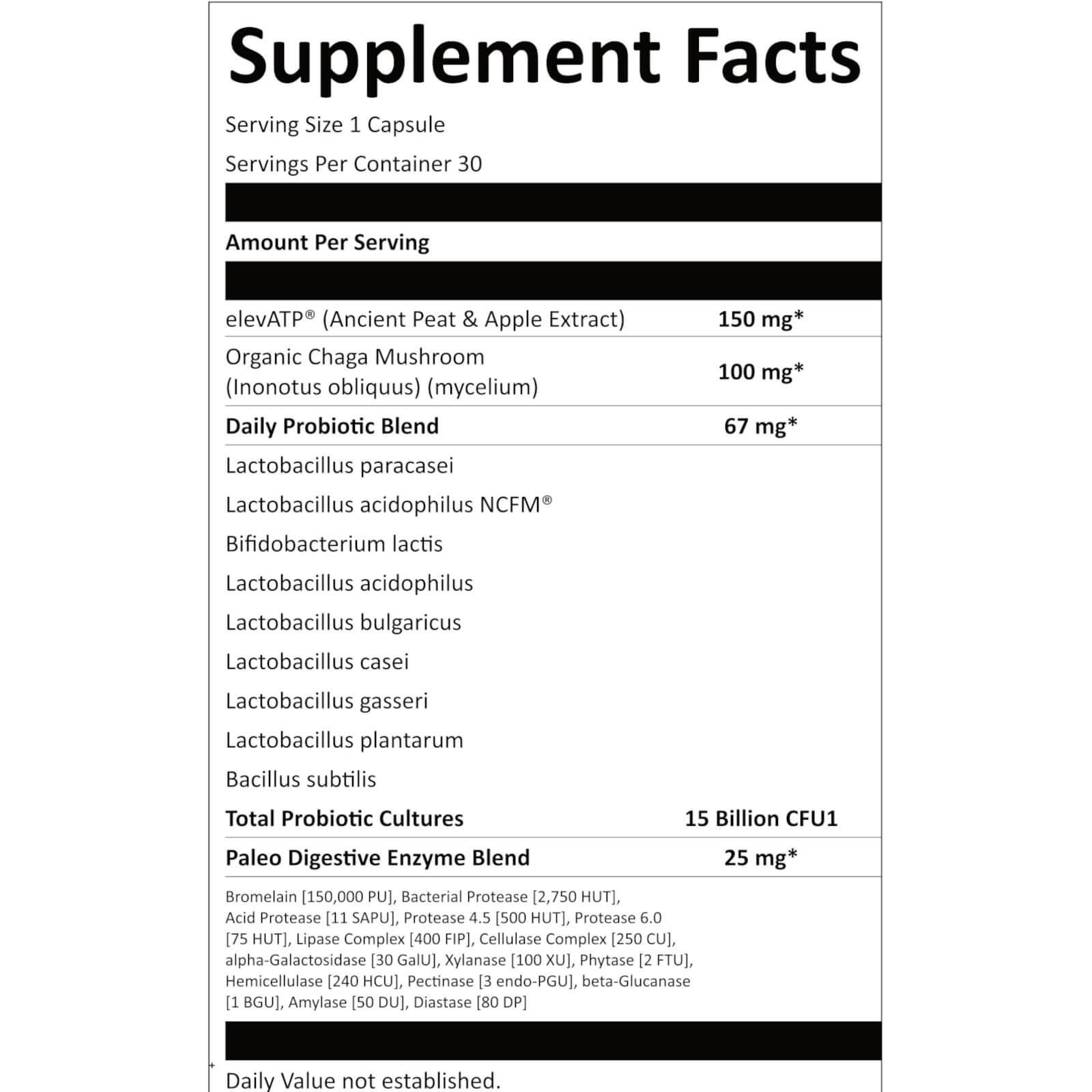 Tabela Nutricional Paleo Defense Probiotics Daily 15B 30caps