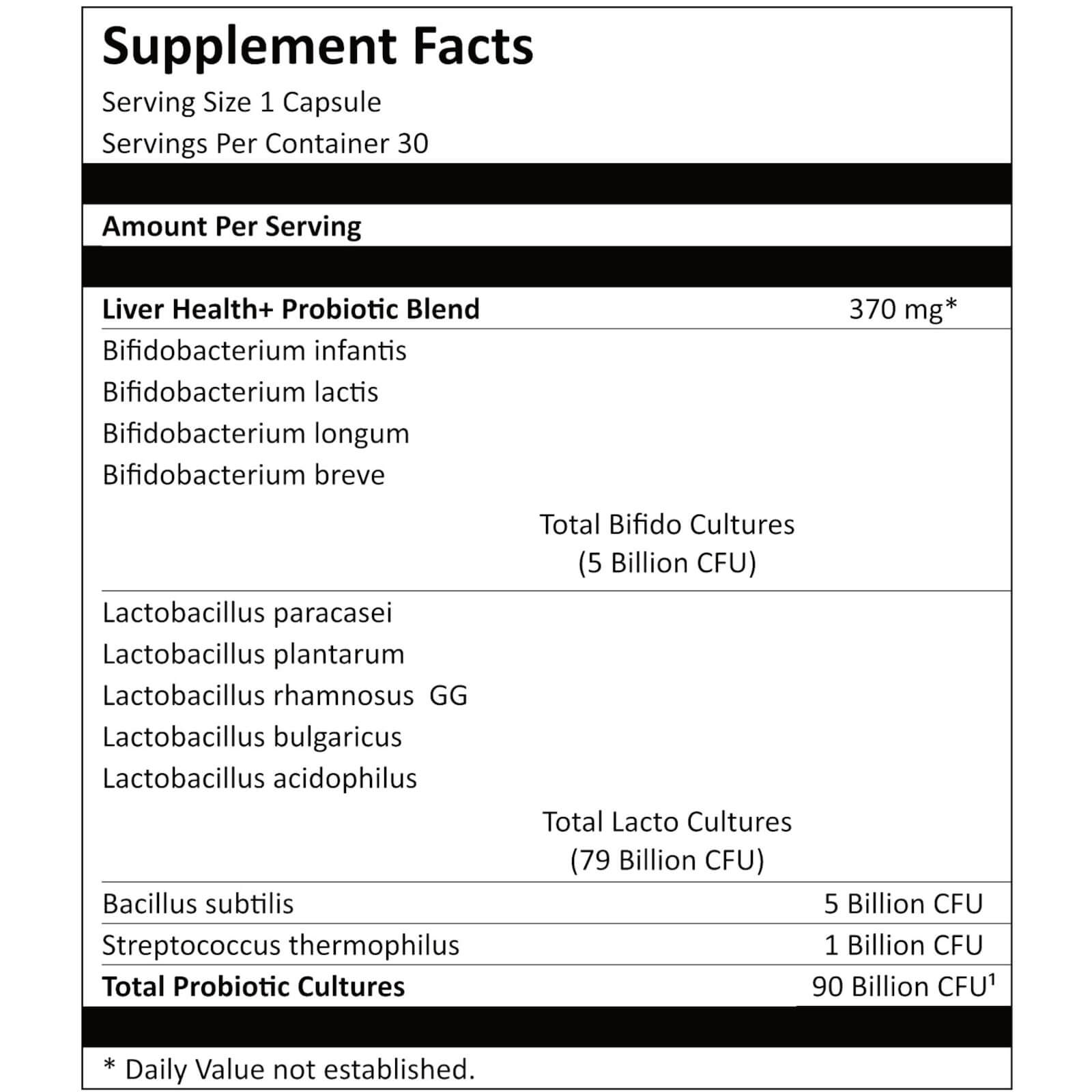 Tabela Nutricional Probiotics Platinum Liver Health 90B Cooler 30caps