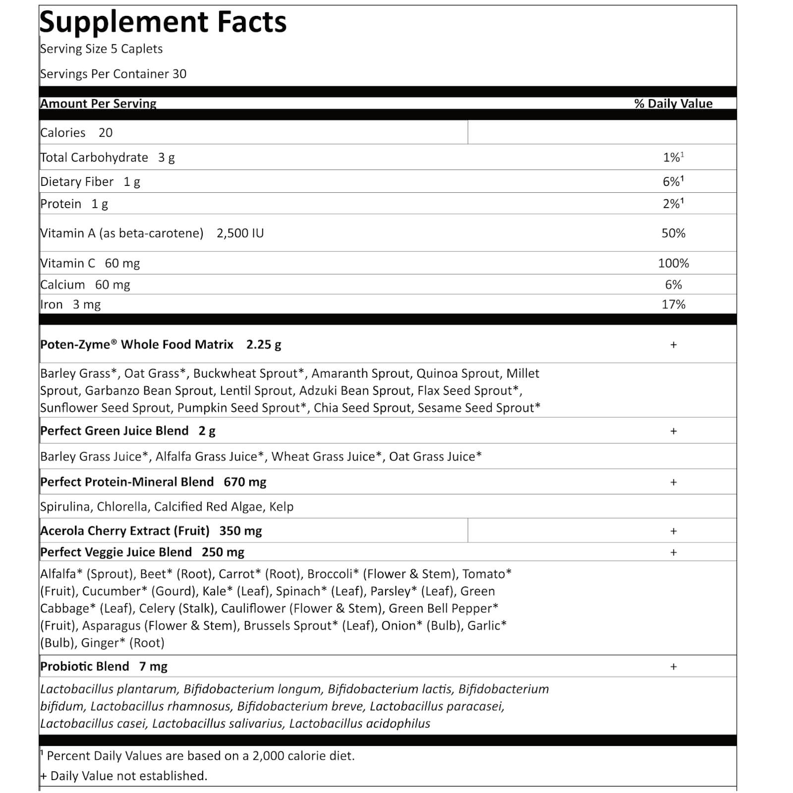 Tabela Nutricional Perfect Food Super Green Formula - 150 Tablets