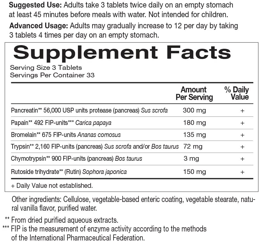 Tabela Nutricional Wobenzym N Systemic Enzymes